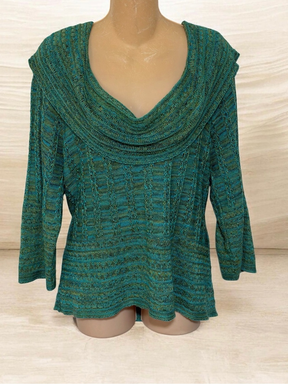 SARAH SPENCER Teal & Green Cowl Neck Sweater